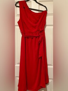 SHEIN Red Sleeveless One Shoulder Maxi Dress with Self-Tie Waist